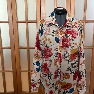 Floral Button Down Blouse with Balloon Sleevs